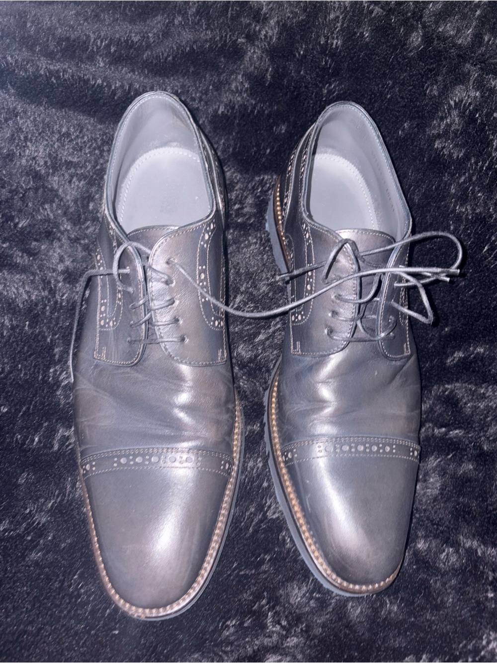 Hugo Boss Gray Leather Cap-Toe Derby Shoes